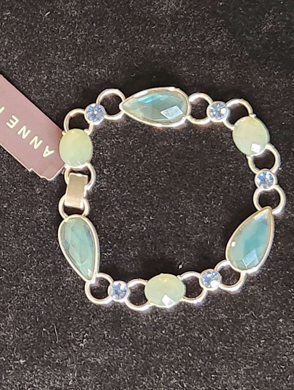 Vintage Anne Klein Silver-tone Bracelet Sea-green and Pale Blue Stones